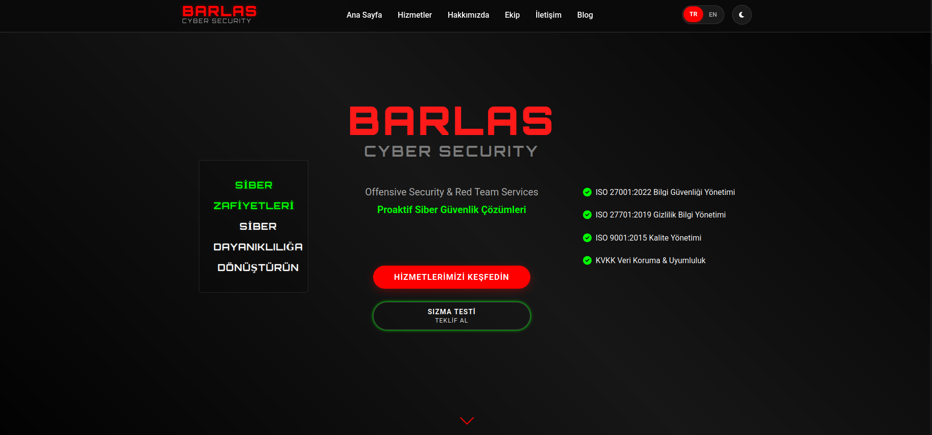BARLAS Cyber Security Landing Page
